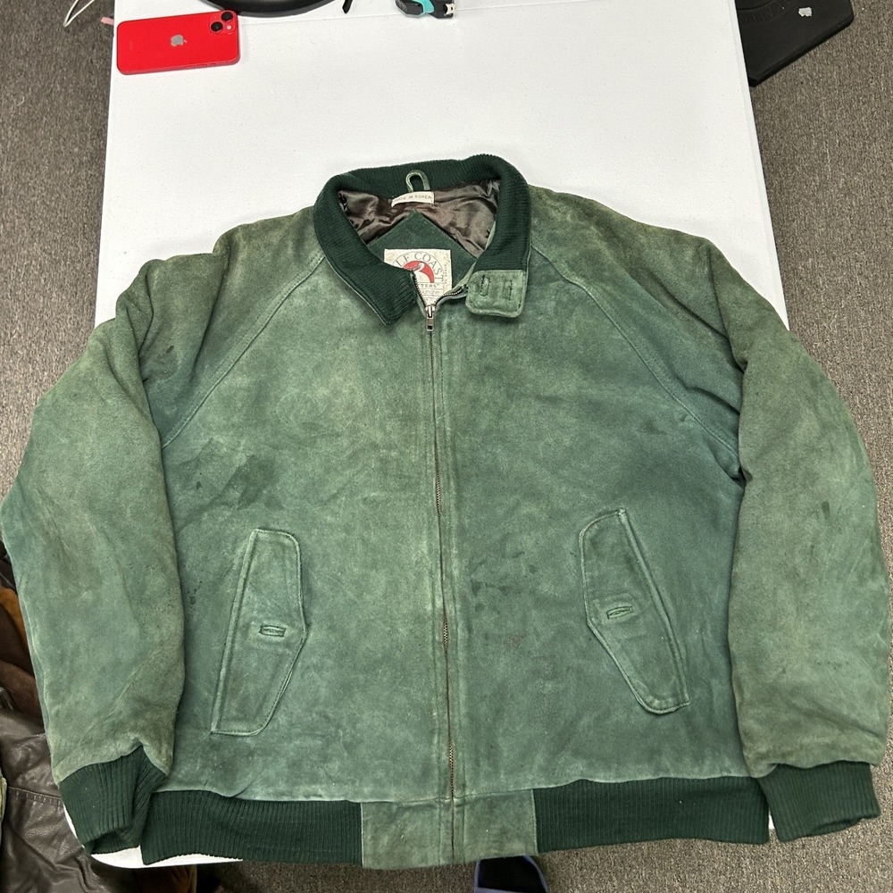 Gulf Coast Outfitters Bomber Jacket Mens XL Green Suede Split Leather Vintage